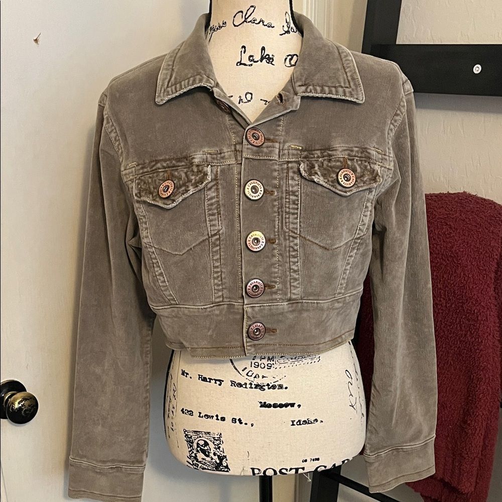 Z.Cavaricci Y2K Green Distressed Pockets Button Closure Cropped Jacket